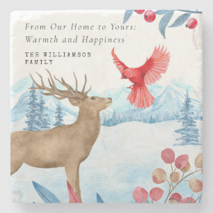 VINTAGE KERST ELK ROOD KARDINAAL GEPERSONALISEERD STENEN ONDERZETTER