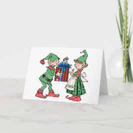 Vintage Kerst Elven Gift Giving Feestdagen Kaart