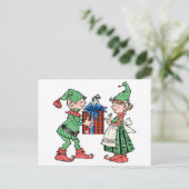 Vintage Kerst Elven Gift Giving Feestdagenkaart (Staand voorkant)