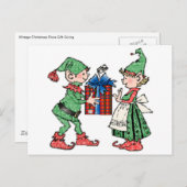 Vintage Kerst Elven Gift Giving Feestdagenkaart (Voorkant / Achterkant)