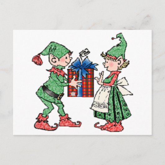 Vintage Kerst Elven Gift Giving Feestdagenkaart (Voorkant)