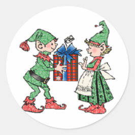 Vintage Kerst Elven Gift Giving Ronde Sticker