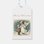 Vintage kerst engel en kind cadeaulabel (Voorkant)