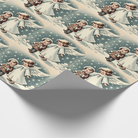 Vintage kerst engel en kind cadeaupapier (Hoek)