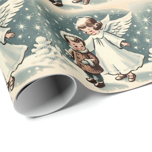 Vintage kerst engel en kind cadeaupapier (Rol Hoek)