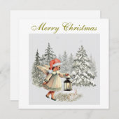 Vintage kerst engel en kind feestdagenkaart (Voorkant / Achterkant)