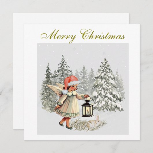 Vintage kerst engel en kind feestdagenkaart (Voorkant / Achterkant)