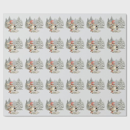 Vintage kerst engel en konijn cadeaupapier (Vlak)