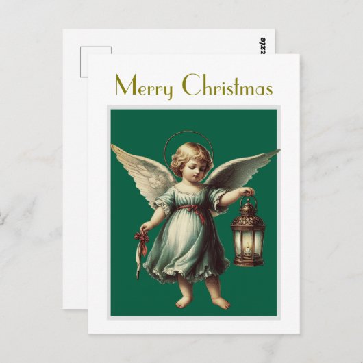 Vintage kerst engel en lantaarn briefkaart (Voorkant / Achterkant)