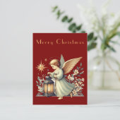 Vintage kerst engel en lantaarn briefkaart (Staand voorkant)