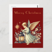 Vintage kerst engel en lantaarn briefkaart (Voorkant / Achterkant)