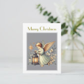 Vintage kerst engel en lantaarn briefkaart (Staand voorkant)