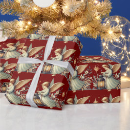 Vintage kerst engel en lantaarn cadeaupapier