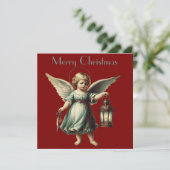 Vintage kerst engel en lantaarn kaart (Staand voorkant)