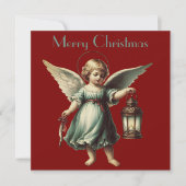Vintage kerst engel en lantaarn kaart (Voorkant)