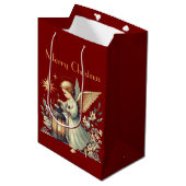 Vintage kerst engel en lantaarn medium cadeauzakje (Voorkant Gekanteld)