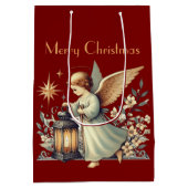 Vintage kerst engel en lantaarn medium cadeauzakje (Achterkant)