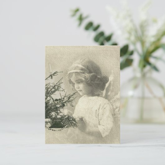 Vintage kerst engel meisje briefkaart (Staand voorkant)