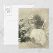 Vintage kerst engel meisje briefkaart (Voorkant / Achterkant)