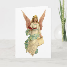 Vintage kerst engel met boek feestdagen kaart