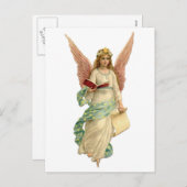 Vintage kerst engel met boek feestdagenkaart (Voorkant / Achterkant)