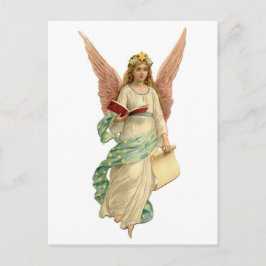 Vintage kerst engel met boek feestdagenkaart