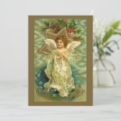 Vintage Kerst Engel met Gouden Sterren Uitnodiging (Staand voorkant)
