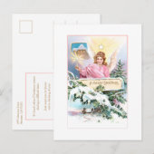 Vintage kerst engel, ster & sneeuw bedekte den briefkaart (Voorkant / Achterkant)