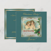 Vintage Kerst engelen & heilige bessen uitnodiging (Voorkant / Achterkant)