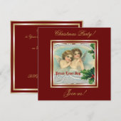 Vintage Kerst engelen & heilige bessen uitnodiging (Voorkant / Achterkant)