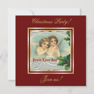 Vintage Kerst engelen & heilige bessen uitnodiging