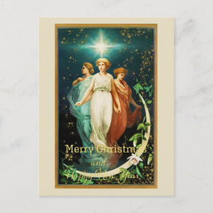 Vintage kerst engelen met ster briefkaart