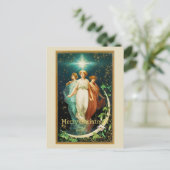 Vintage kerst engelen met ster briefkaart (Staand voorkant)