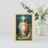 Vintage kerst engelen met ster briefkaart (Staand voorkant)
