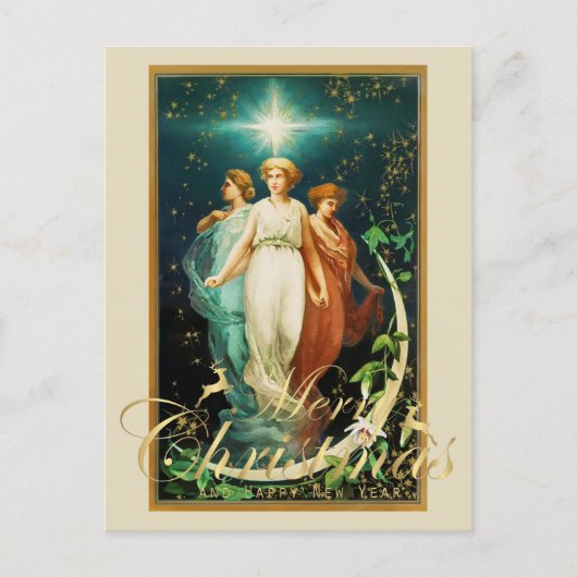 Vintage kerst engelen met ster briefkaart (Voorkant)