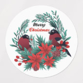 Vintage Kerst Evergreen Red Robin Poinsettia Labels (Design 2)