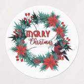 Vintage Kerst Evergreen Red Robin Poinsettia Labels (Design 1)