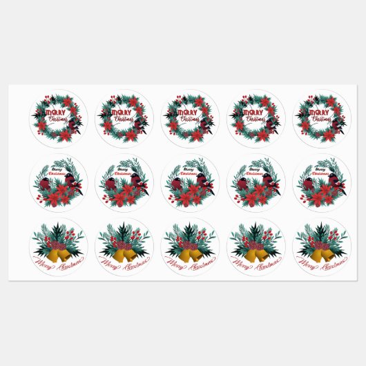 Vintage Kerst Evergreen Red Robin Poinsettia Labels (Vel)