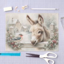 Vintage Kerst Ezel En Roodborst Decoupage