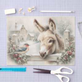 Vintage Kerst Ezel En Roodborst Decoupage Tissuepapier