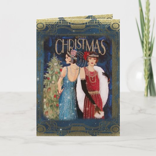 Vintage Kerst Flappers Feestdagen Kaart (Voorkant)