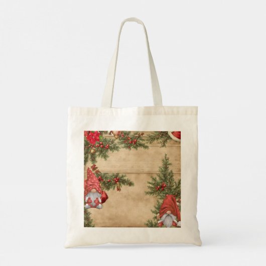 Vintage Kerst Fussy Cutting Gnome Afbeelding Tote Bag (Achterkant)
