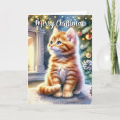 Vintage Kerst Geel Kitten Kaart (Voorkant)