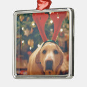 Vintage Kerst Geel Lab Hond Metalen Ornament (Links)