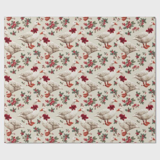 Vintage kerst Gekke gans Cadeaupapier (Vlak)