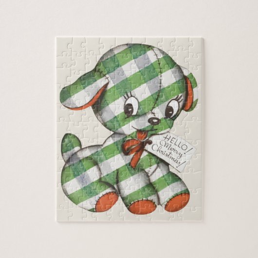 Vintage Kerst Gingham Hond Knuffeldier Legpuzzel (Verticaal)