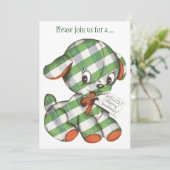 Vintage Kerst Gingham Puppy Party Kaart (Staand voorkant)