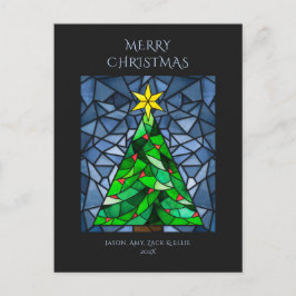 Vintage Kerst Glas in lood Feestdagenkaart