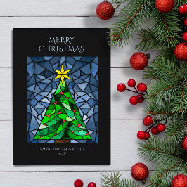 Vintage Kerst Glas in lood Feestdagenkaart