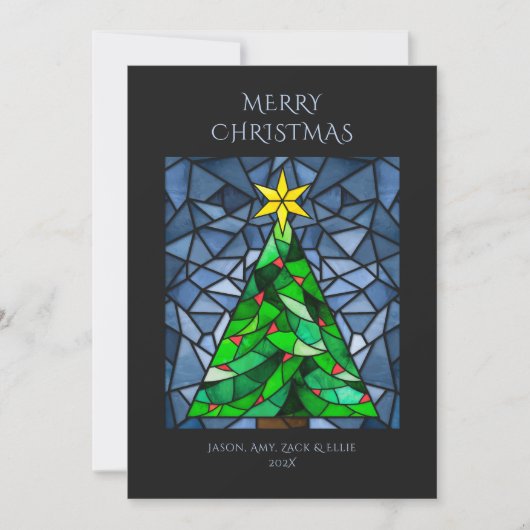 Vintage Kerst Glas in lood Feestdagenkaart (Voorkant)